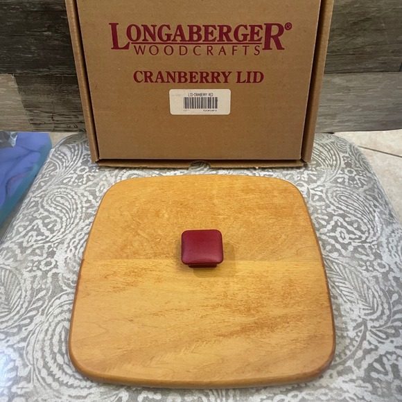 Longaberger Woodcrafts Cranberry Lid - Square Wooden Basket Topper 59501 - Picture 1 of 5